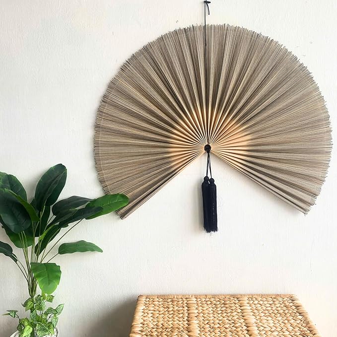 ChumDecor Fan Wall Decor, Japanese Giant Fan, Large Bamboo Fan Wall Art for Boho Hanging Headboard, Decorative Folding Fans for Over Bed, Asia Trending (Gray 31inch)