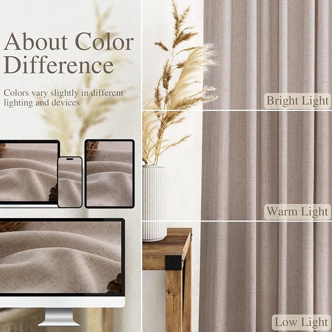 Oatmeal Linen Curtains 120 Inch Extra Long for Living Room Back Tab Light Filtering Semi Sheer Drapes Modern Farmhouse Boho Decor Cotton Textured Curtain for Floor to Ceiling High Window 52x120