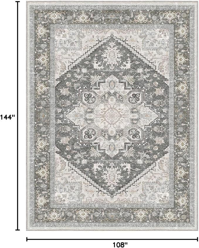 OPPODREAM Soft Area Rugs 9x12 Living Room, Washable Rugs 9x12 with Non Slip Backing, Faux Cashmere Low-Pile 9 x 12 Carpet, Greenish Grey