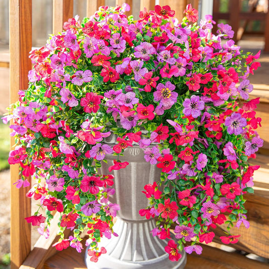 Artificial Faux Hanging Flowers Plants for Outdoor Decor, 2 PCS Outside Fake Silk Violets with Eucalyptus UV Resistant Realistic Daisy Trailing Vines for Planter Balcony Porch Patio Yard, Purplepink