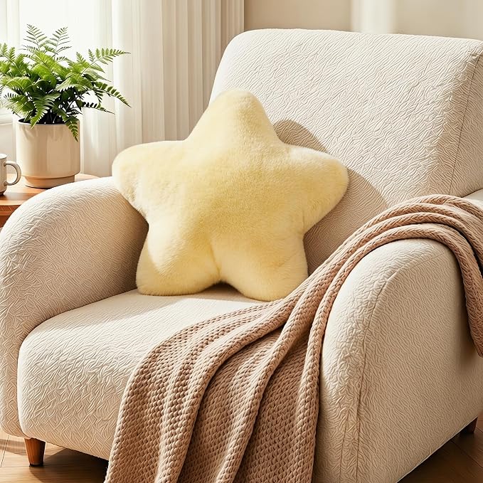 15.4 Inch Star Pillow Cute Yellow Decorative Throw Pillows for Couch Bed Sofa, Aesthetic Star Shaped Soft Floor Cushions for Living Room Bedroom Decor (Goose Yellow, 15.4" x 15.4")
