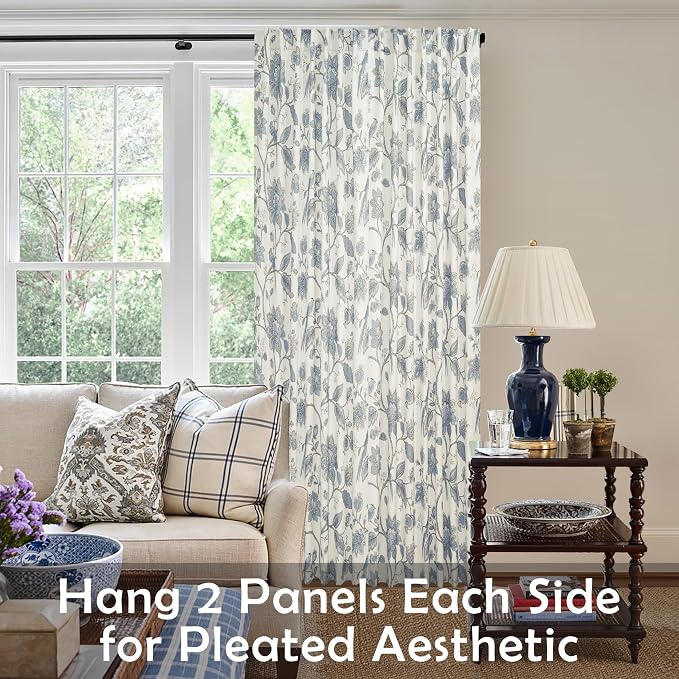 Light Blue Grey and White Floral Curtains, 63 Inch Length Vintage Botanical Pattern Serena Dupes Curtain Drapes for Bedroom Living Room 63“L 2 Panels Set