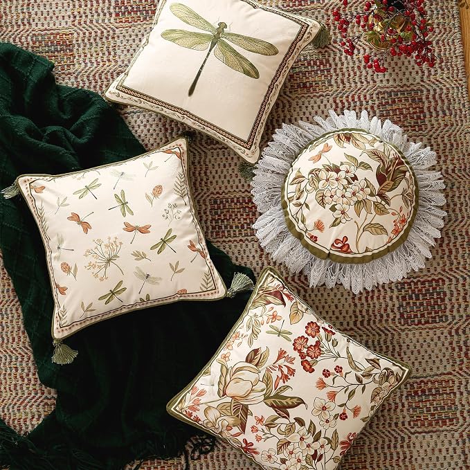 ISAENNE Designer Vintage Velvet Throw Pillow Cover,18"x18"-Grace B | Pillow Cover,Concealed Zipper Design,Dragonfly Pattern,Sofas,Bedroom,Living Room,Lounge Chairs,All Season Home Decor