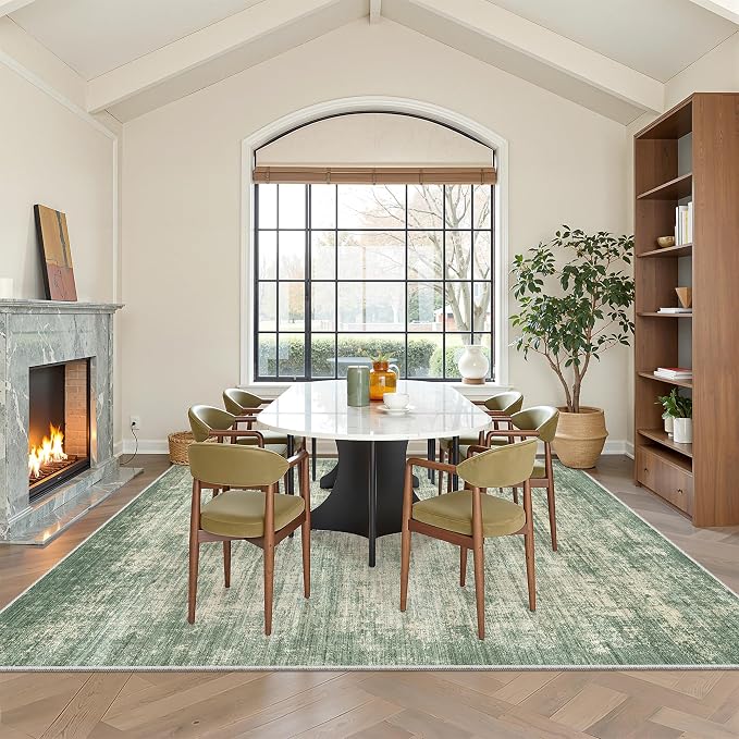 zesthome 5x7 Area Rugs, Modern Washable Rug, Non-Slip Rugs for Living Room, Stain Resistant Abstract Rugs, Ultra-Thin Indoor Area Rug 5x7, Home Decor Green Rug