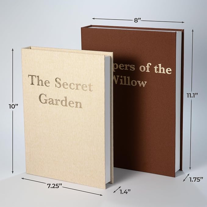 Decorative Linen Storage Books Set of 2 – Aesthetic Faux Book Keepsake Box with Hidden Magnetic Closure for Coffee Table Decor, Bookshelf Styling, Neutral Modern Home Decor (Brown & Beige)