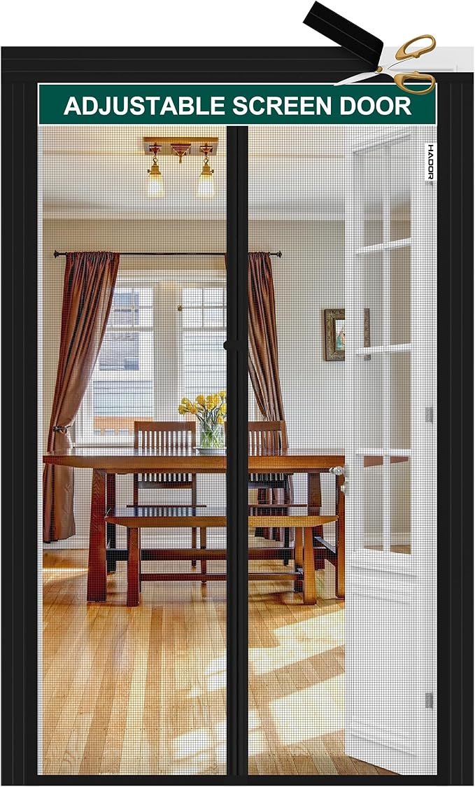 HADOR Adjustable Magnetic Screen Door Fit Door Size Width 29" - 33" Height 79" - 81", DIY Widen Heavy Duty Door Net Screen Mesh with Strong Magnet for Front Back, Black