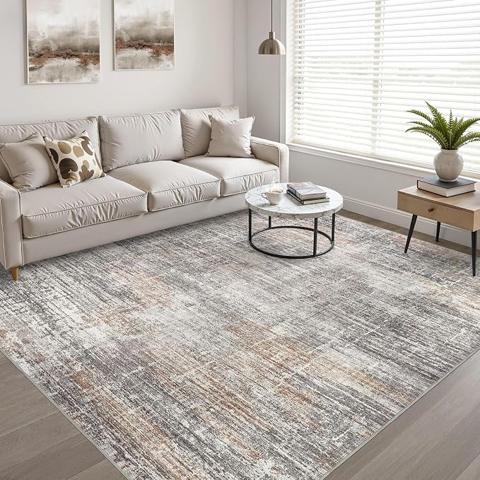 6x8 Area Rugs Living Room: Washable Large Neutral Rug Abstract Soft Modern Stain Resistant Indoor Floor Non-Slip Carpet for Bedroom Nursery Kids Office Playroom Dining Room Under Table- Gray Rust