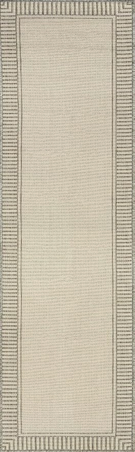 Nuloom Asha Light Grey/Ivory, 2' x 8', Casual, Striped Border, Soft and Cozy, High Traffic, Easy Clean, Durable Runner for Indoor/Outdoor Patio, Deck, Porch, Garden, Courtyard
