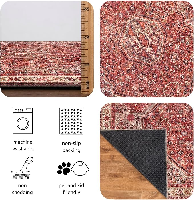 Keen Home Design 9x12 Rug - Machine Washable Area Rug with Non-Slip Backing, Ideal for Living Room, Dining Room, Bedroom - Vintage, Easy Clean, Durable, Low Pile Rug - (9' x 12')