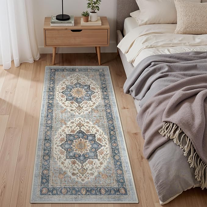 GENIMO Runner Rug 2x5 Non Slip Machine Washable Hallway Runner Rug, Low Pile Lightweight Rugs for Entryway, Hallway, Kitchen and Corridor, Vintage Blue Medallion