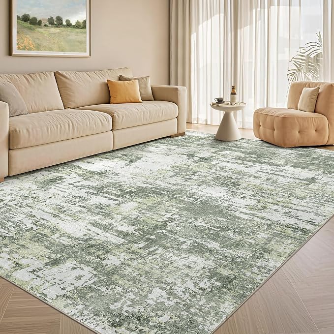 Tortania Area Rug Living Room Rugs - 6x9 Washable Rug Vintage Oriental Distressed Farmhouse Small Thin Indoor Carpet for Living Room Bedroom Under Dining Table Home Office - Green