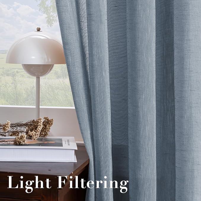 H.VERSAILTEX Linen Curtains Nickel Grommet Natural Linen Semi-Sheer Curtains 2 Panels Privacy Added Premium Soft Rich Material Drapes for Bedroom/Living Room - 52x54 - Inch - Denim