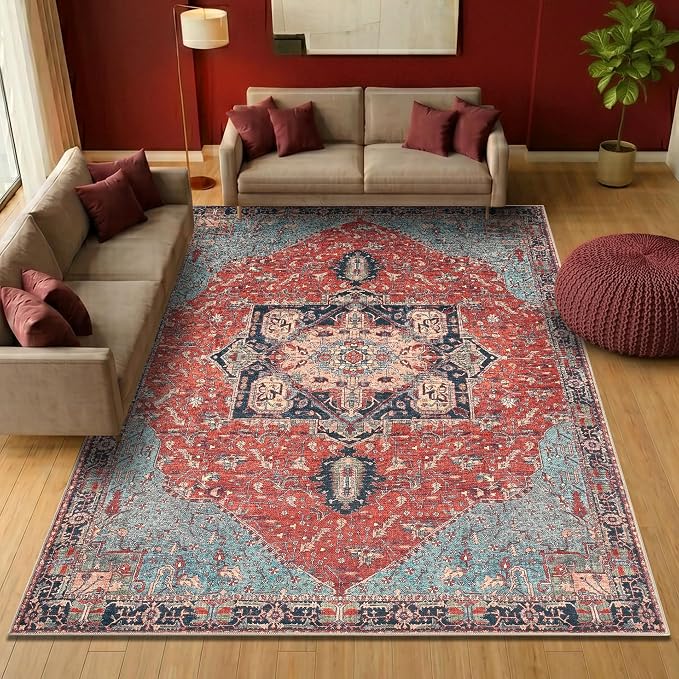 Keen Home Design 6x9 Rug - Machine Washable Area Rug with Non-Slip Backing, Ideal for Living Room, Dining Room, Bedroom - Vintage, Easy Clean, Durable, Low Pile Rug - (6' x 9')