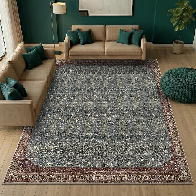 Keen Home Design 10x14 Rug - Machine Washable Area Rug with Non-Slip Backing, Ideal for Living Room, Dining Room, Bedroom - Vintage, Easy Clean, Durable, Low Pile Rug - (9'7" x 14')