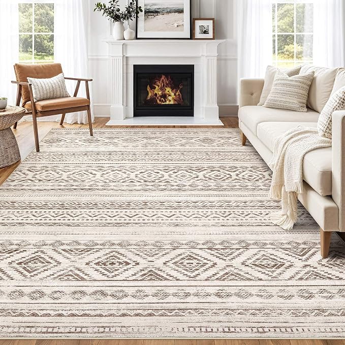 cotiled 10x14 Area Rugs Living Room Rug: Washable Boho Rugs with Non Slip Backing Large Soft Indoor Stain Resistant Carpet for Bedroom Farmhouse Dining Room Lightweight Home Decor Dark Brown