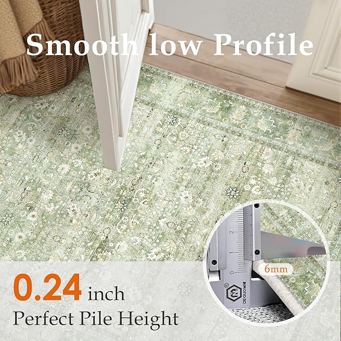 HUGEAR 5x7 Machine Washable Rugs Light Green Hallway Area Rug Indoor Accent Rug Floral Low Pile Carpet Soft Throw Aesthetic Rug Bedroom Living Room Office Dining Room Kitchen Laundry Room Non Slip