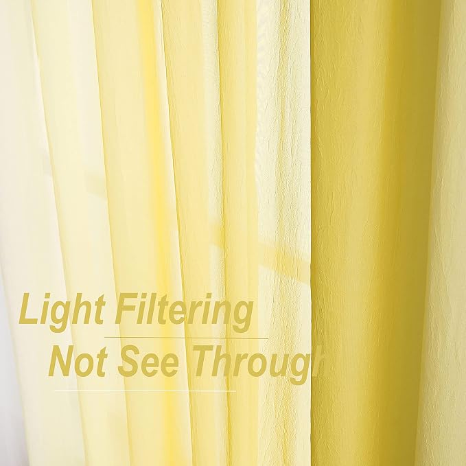 Ombre Chiffon Sheer Curtains Yellow for Living Room Gradient Crinkle Semi Voile Curtain Panels for Bedroom Light Filtering Window Drapes for Office, Patio, Holiday Decor, Rod Pocket, 52"Wx95"L, 2 Pcs