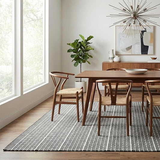 Fab Habitat Machine Washable Area Rug - Hand Woven, Stain Resistant, Pet Friendly - Premium Recycled Polyester Yarn - Stripes - Bedroom, Living Room - Portland - Charcoal & White - 4 x 6 ft