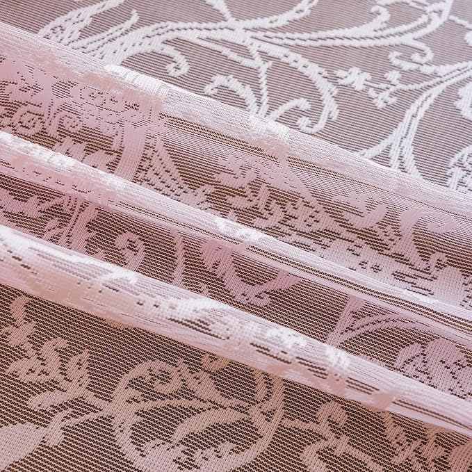 TUDECO Pink Ruffle Curtains 96 Inches Long - Feminine Light Pink Sheer Floral Girly Curtains for Baby Nursery, Elegant Dreamy Rod Pocket Privacy Ruffled Couqutte Decor 1 Pair, 59 x 96 Inch