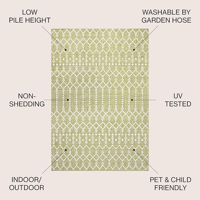 JONATHAN Y Moroccan Geometric Indoor Outdoor Area Rug 4X6 Light Green/Cream, Ourika Textured Weave for Backyard, Patio, Porch, Easy-Cleaning, High Traffic, Pet-Friendly, Non-Shedding (SMB108N-4)
