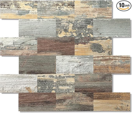2026 New Upgrade Peel and Stick Backsplash Tile, Peel and Stick 11.34" X 11.57" Wall Tile for Kitchen, Bathroom, Fireplace, Laundry (Mix Rustic, 10 Packs)