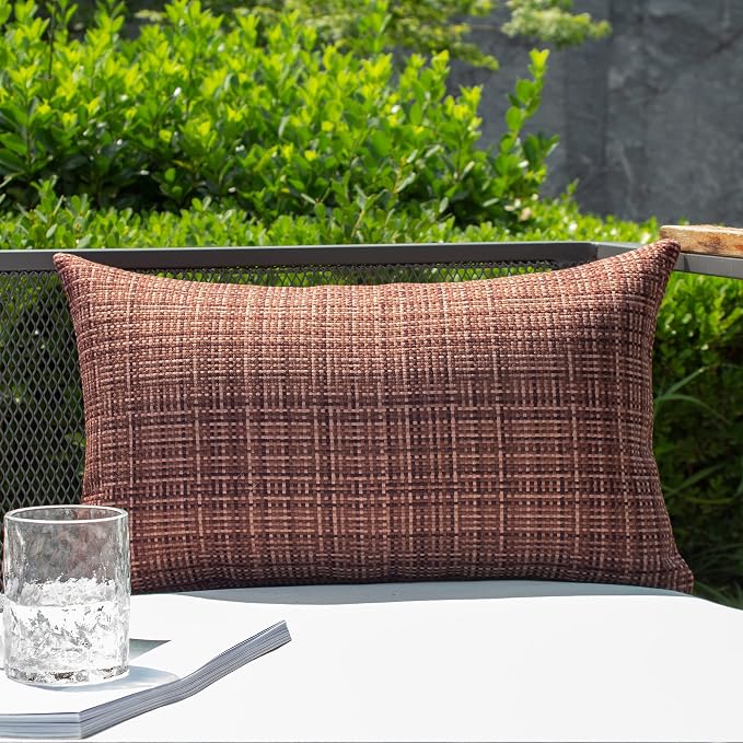 Kevin Textile Outdoor Waterproof Throw Pillow Covers 12x24 Inch Pack of 2 Woven Faux Linen Farmhouse Decorative Water Resistant Lumbar Cushion Covers for Tent Patio Garden Couch Sofa Coffee