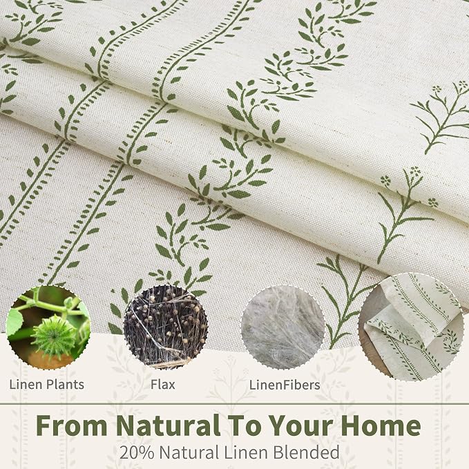 BGment Olive Green Boho Curtains Leaf Floral Print Cottage Core Botanical Curtains for Bedroom Light Filtering Curtain 63 Inch Long for Farmhouse Rustic, Each 52 Inch Wide, 2 Panels Set