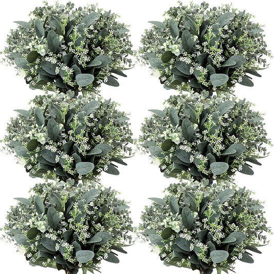 Janinka Mixed Eucalyptus Leaves Stems Bulk with White Seeds Artificial Silver Dollar Leaves Sprays Faux Oval for Wreath Garland Floral Bouquets Arrangement Wedding Greenery Decoration (50)