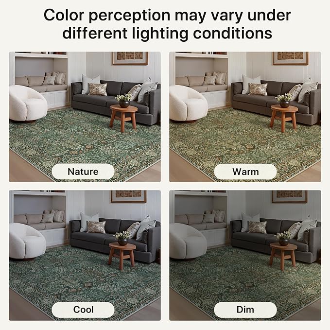 Bavni 2x10 Rug Runners for Hallways, Washable Runner Rug Non Slip,Vintage Floral Print Style Rugs for Bedroom-Lightweight Low Pile Carpet for Hallways Bathroom, Forest Green