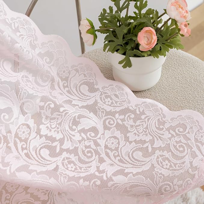 Pink Lace Curtains 72 Inches Long 2 Panels, Floral Coquette Sheer Drapes | Vintage Floral Lace, Feminine Elegant, for Grils Bedoom Nursery, Light Filtering, Cutecore Room Decor, 52W x 72L Inch
