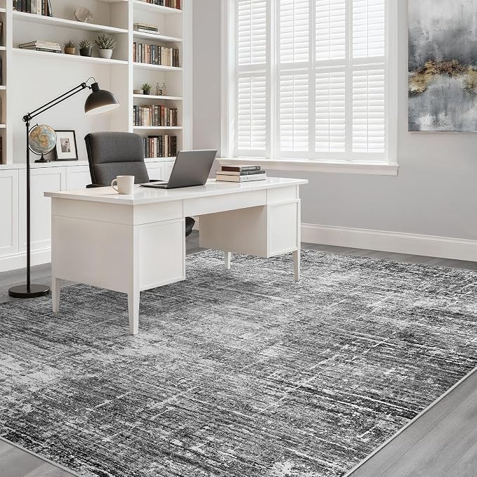 9x12 Area Rug Living Room: Washable Large Neutral Black Rug Abstract Soft Modern Stain Resistant Indoor Floor Non-Slip Carpet for Bedroom Nursery Kids Office Playroom Dining Room Under Table Home