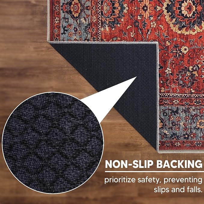 Keen Home Design 5x7 Rug - Machine Washable Area Rug with Non-Slip Backing, Ideal for Living Room, Dining Room, Bedroom - Vintage, Easy Clean, Durable, Low Pile Rug - (5' x 7')