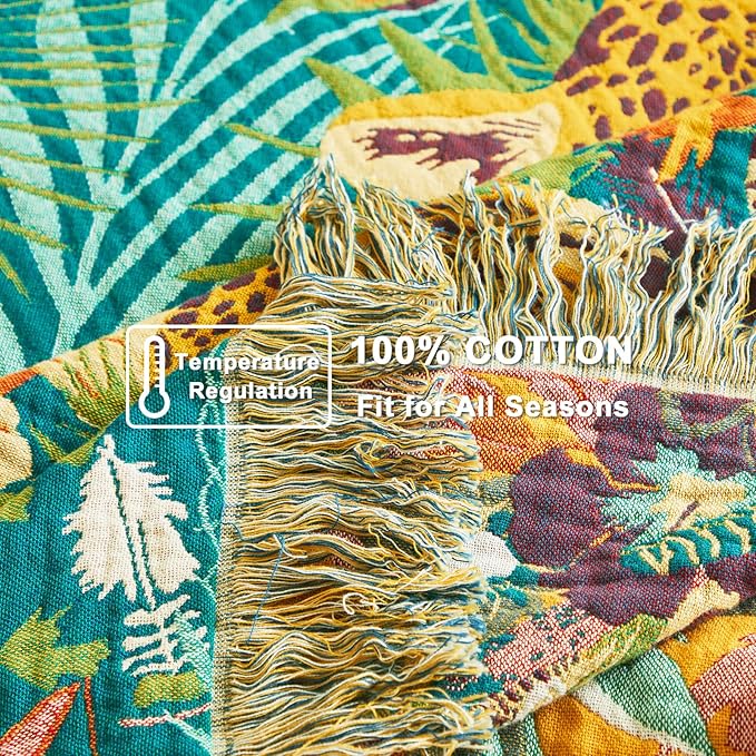 LUTBM Throw Blanket for Bed Couch Sofa Soft Cotton Twin Breathable Spring Blankets for Bedroom Living Room All Season Reversible Quilt Leopard Throws Whimsical Home Decor 60"x80"