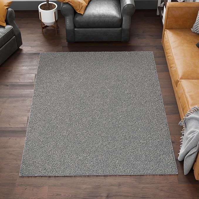 Ottomanson Extra Large Shag Area Rug, Rugs for Living Room, Soft Fluffy Oversized Rug with Non-Slip Rubber Backing, Non-Shedding Rug for Under Couch & Furniture, 7'10" x 22', Gray