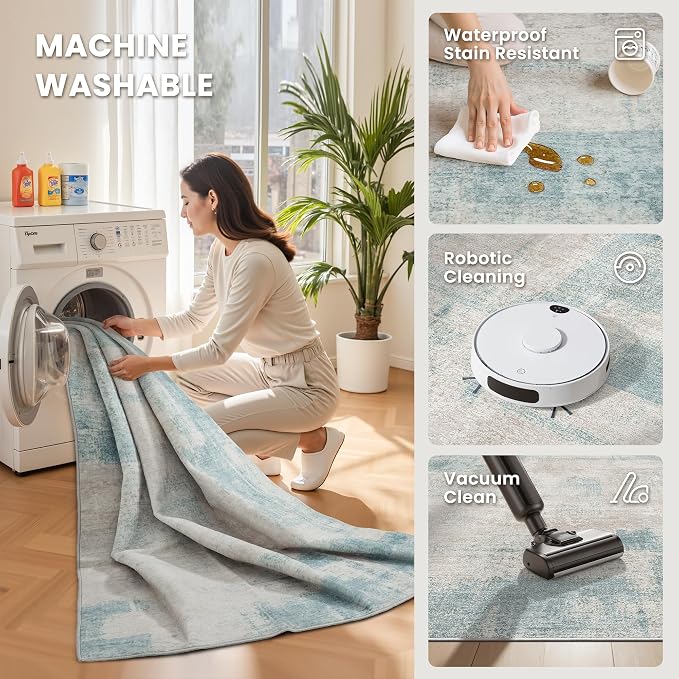 zesthome 5x7 Area Rugs - Stain Resistant Washble Rug, Modern Abstract Rugs for Living Room, Bedroom, Super Soft Area Rug, Low Pile, Entryway Rug (Blue, 5'x7')
