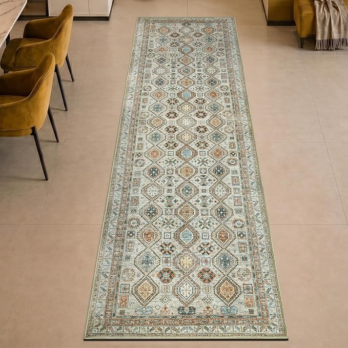 Keen Home Design 30"x144" Rug - Machine Washable Runner Rug with Non-Slip Backing, Ideal for Hallway, Entryway, Kitchen, Laundry Room - Vintage, Easy Clean, Durable, Low Pile - (2'6" x 12')