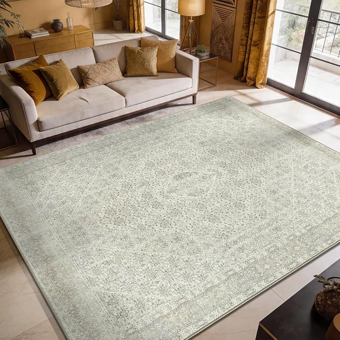 Keen Home Design 6x9 Rug - Machine Washable Area Rug with Non-Slip Backing, Ideal for Living Room, Dining Room, Bedroom - Vintage, Easy Clean, Durable, Low Pile Rug - (6' x 9')