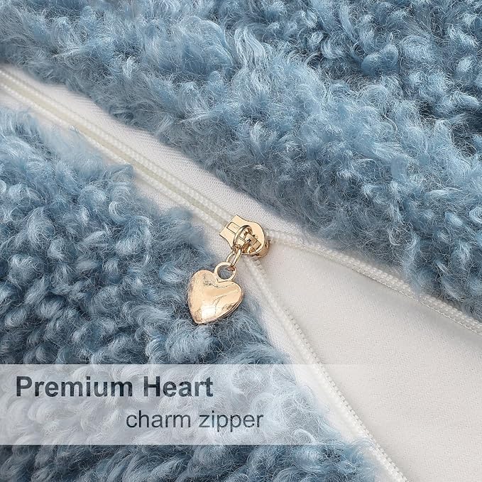 decorUhome Pack of 2 Throw Pillow Covers 12x20 Inch, Faux Fur Decorative Sherpa Pillow Covers Fuzzy Accent Soft Sheepskin Fleece Pillow Cases for Couch Living Room Bed, Light Blue