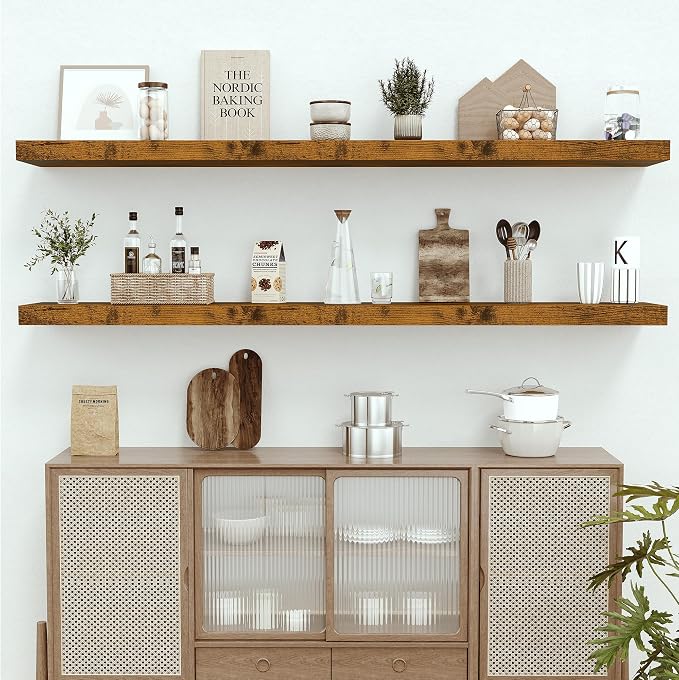 Vivelove 12 Inch Deep Floating Shelves 72 inch Long, 72 x 12 Wide Wall Shelves with Invisible Brackets, for Bedroom Bathroom Living Room Kitchen Office, Farmhouse Home Decor, Set of 1, Rustic Brown