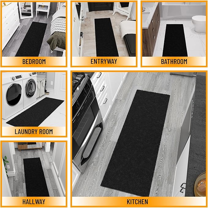 Ottomanson Bedroom Shag Runner Rug 3' x 6', Fluffy Bedside Runner with Non-Slip Rubber Backing, Soft Non-Shedding Accent Rug for Nursery, Dorm, Entryway, Black