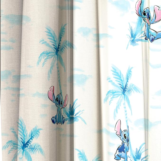 Jay Franco Window Curtains for Kids Bedroom 4-Piece Drape Set with 2 Tiebacks, White - Lilo & Stitch, 42" W x 63" L (Pack of 2)