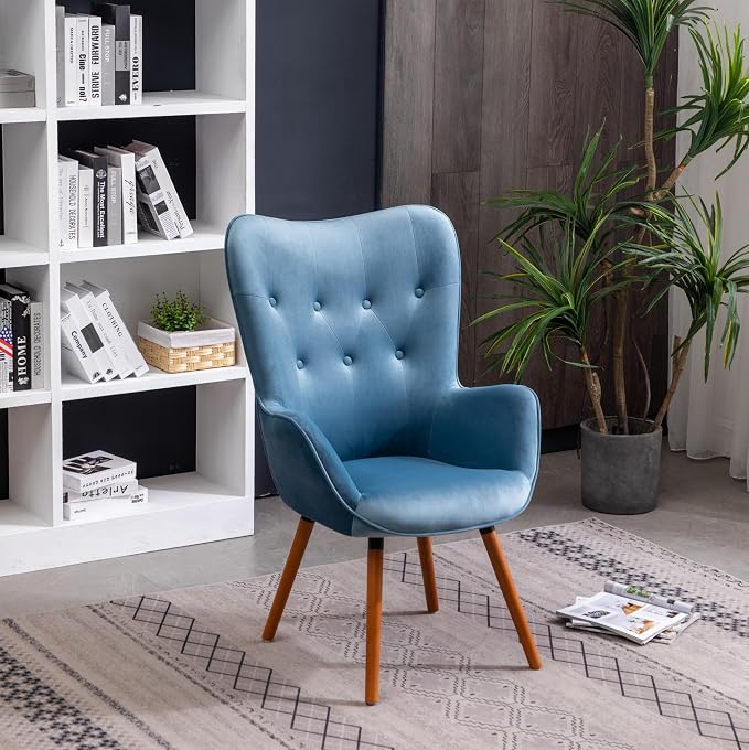 Roundhill Furniture Doarnin Contemporary Silky Velvet Tufted Button Back Accent Chair, Blue