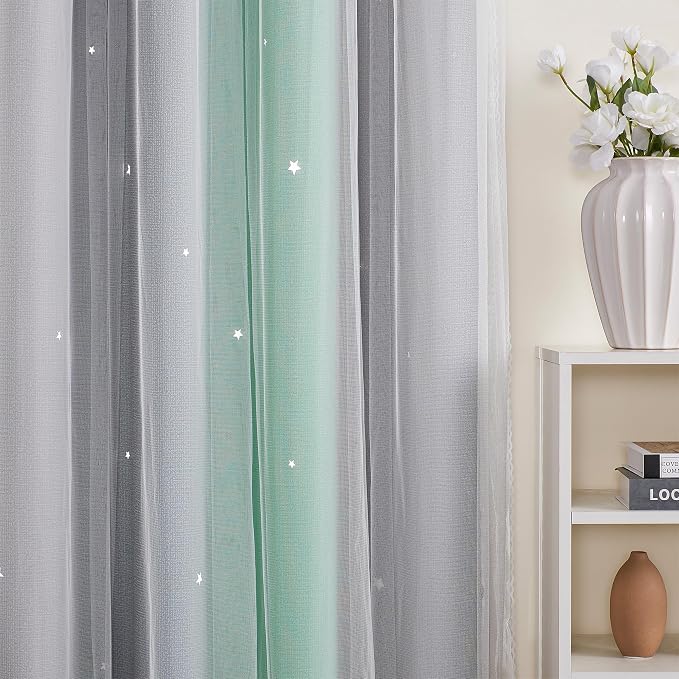 XiDi Curtains for Bedroom Decor, Rainbow Green LightgreyGrey52/96/1