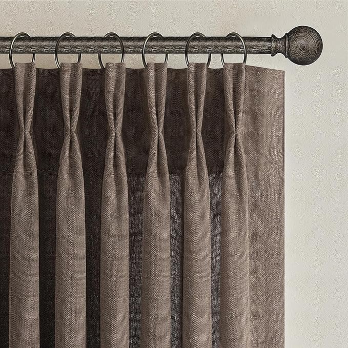 Extra Long 108 Inch Dark Brown Floor to Ceiling Curtains for Living Room, Memory Shape Pinch Pleated Thick Linen Modern Curtain Light Filtering Semi Sheer Luxury Window Drapes 9FT Length 2 Panels Set