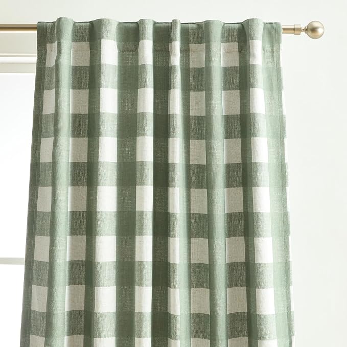 Grainger Rod Pocket Back Tab Window Curtain Panel, Sage Green - 52" W x 63" L