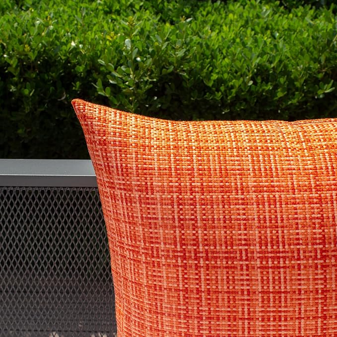 Kevin Textile Outdoor Waterproof Throw Pillow Covers 26x26 Inch Pack of 2 Woven Faux Linen Farmhouse Decorative Euro Shams Water Resistant Cushion Covers for Tent Patio Garden Couch Sofa Orange