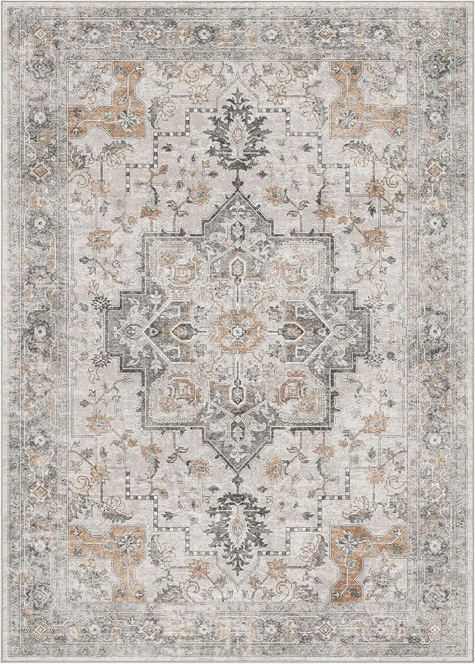GENIMO 29"x17" Area Rugs for Living Room, Machine Washable Non Slip Vintage Rugs, Low Pile Soft Print Rug for Bedroom, Dining Room, Home Office, Light Taupe Brown