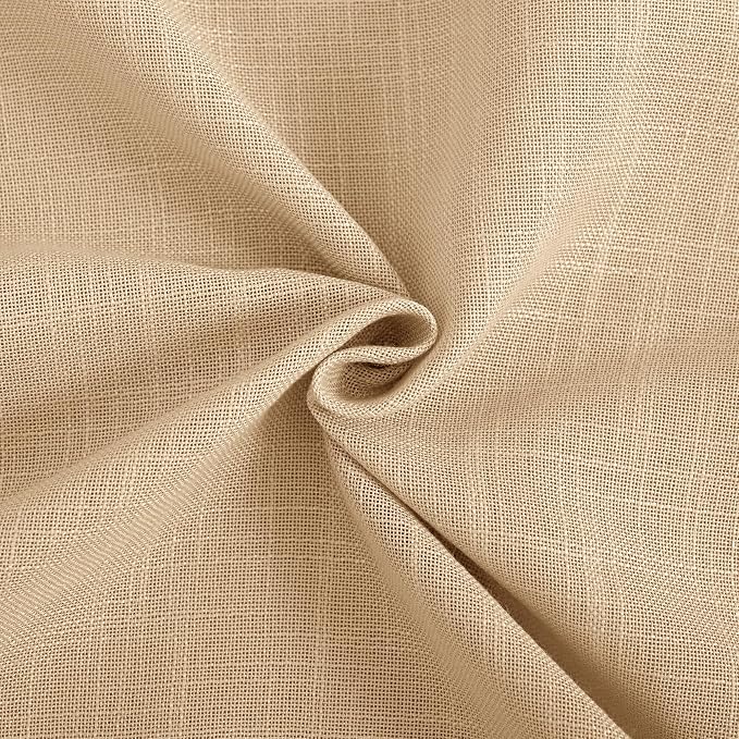 Tan Linen Curtains 72 inches Long for Living Room Back Tab Rustic Farmhouse Semi Sheer Light Filtering Window Curtain Dining Room Soft Thick Flax Linen Textured Drapes Kahki 52x72