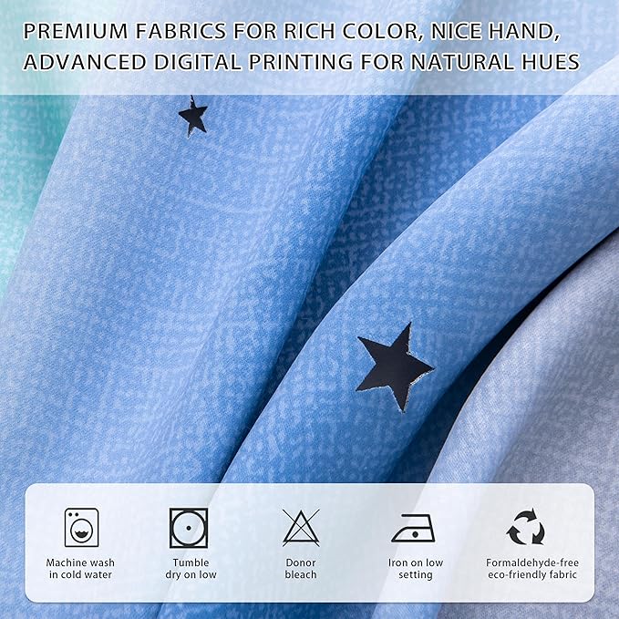 XiDi Dream Star Blackout Curtains for Kids Rooms Girl Princess Curtain for Daughter Bedroom Window (Blue Green Grey, W34 X L84)