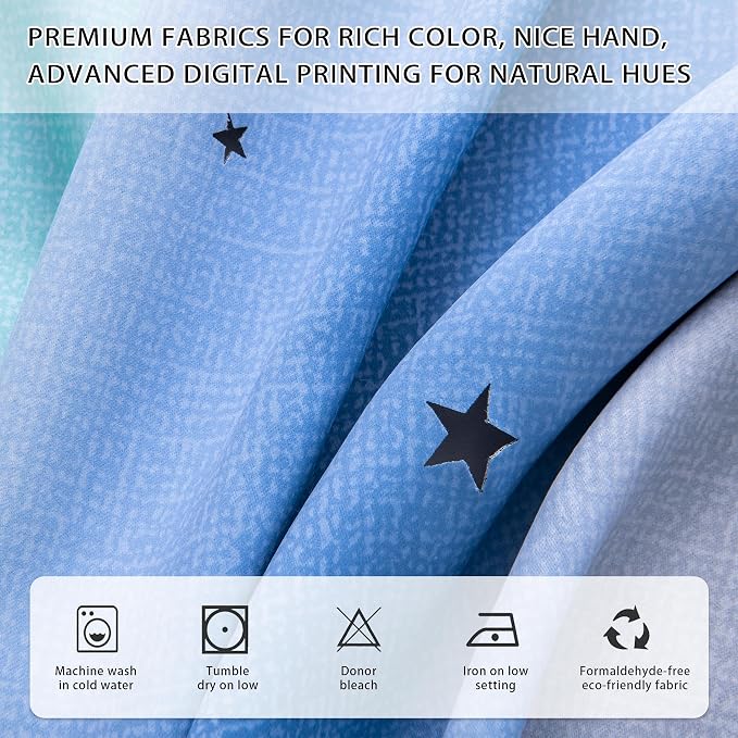XiDi Blue Green Grey Curtains 96 Inches Long for Girls Bedroom 2 Panels Set, Blackout Rainbow Grommet Curtains for Kids Room Decor, Unicorn Wall Decals Drapes for Little Girl Nursery 34 Inches Wide